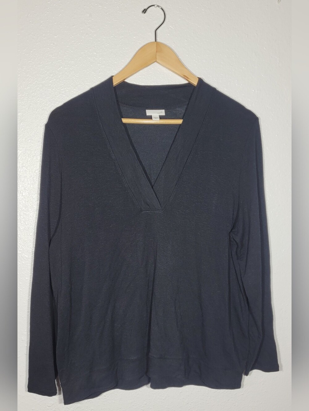J. Jill Sweater V Neck Black Pullover XL Rayon Cotton Blend Minimalist Feminine
